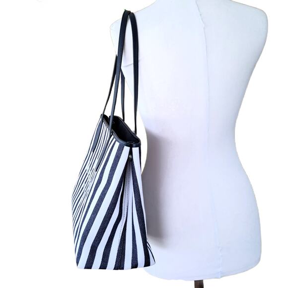 NEW KATE SPADE Street Tote Bag Blazer Blue White Stripe Small Side Snap $299 - Picture 4 of 11